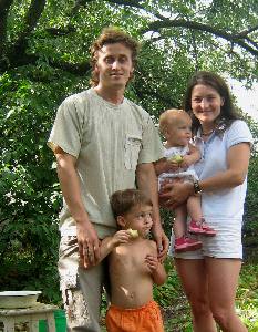 Alexi, Svetlana and Danielka in the pear garden